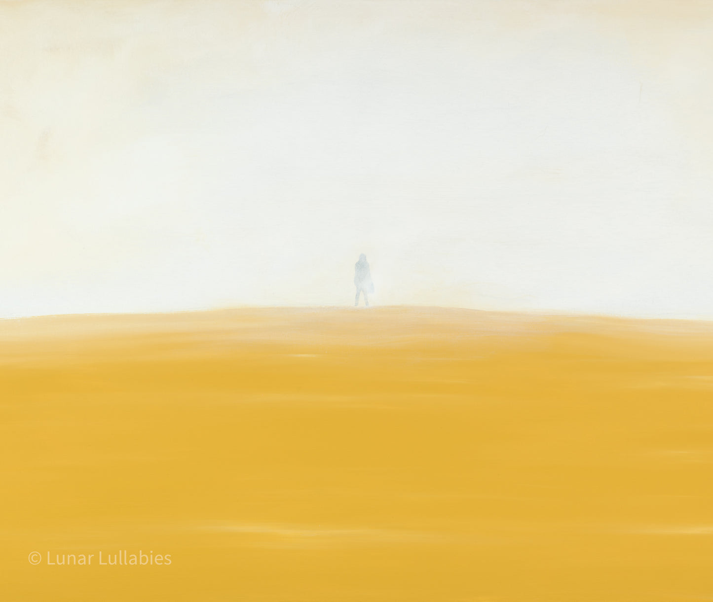 Closeup of the person standing in the painting on the horizon.