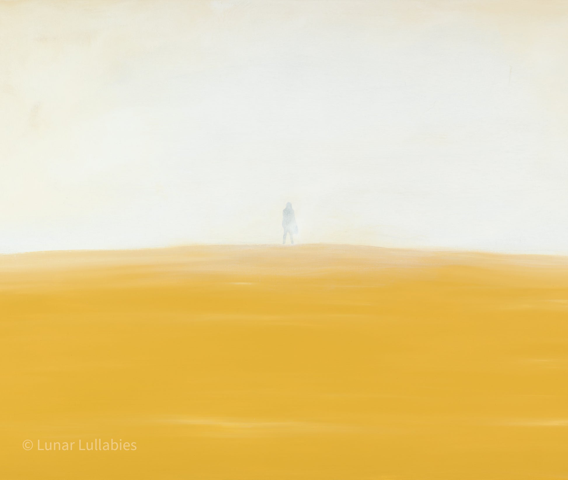 Closeup of the person standing in the painting on the horizon.