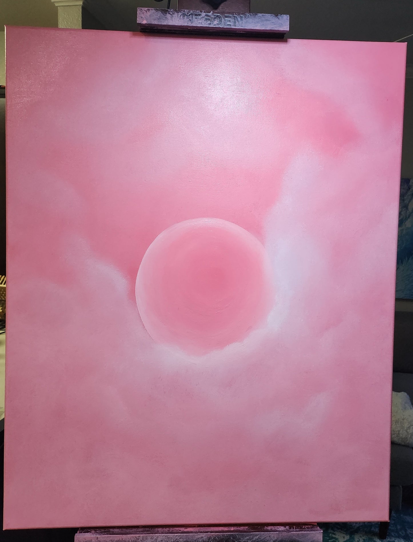 Glindas Good Original Painting: Pink painting on an easel in a room