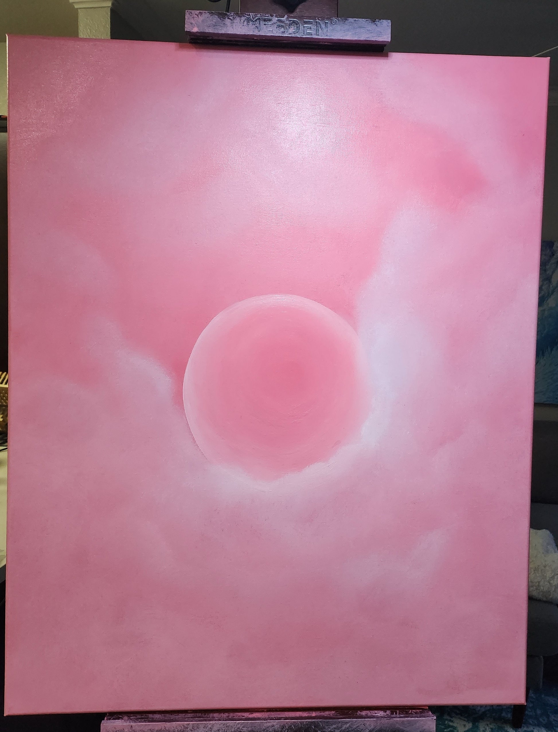 Glindas Good Original Painting: Pink painting on an easel in a room