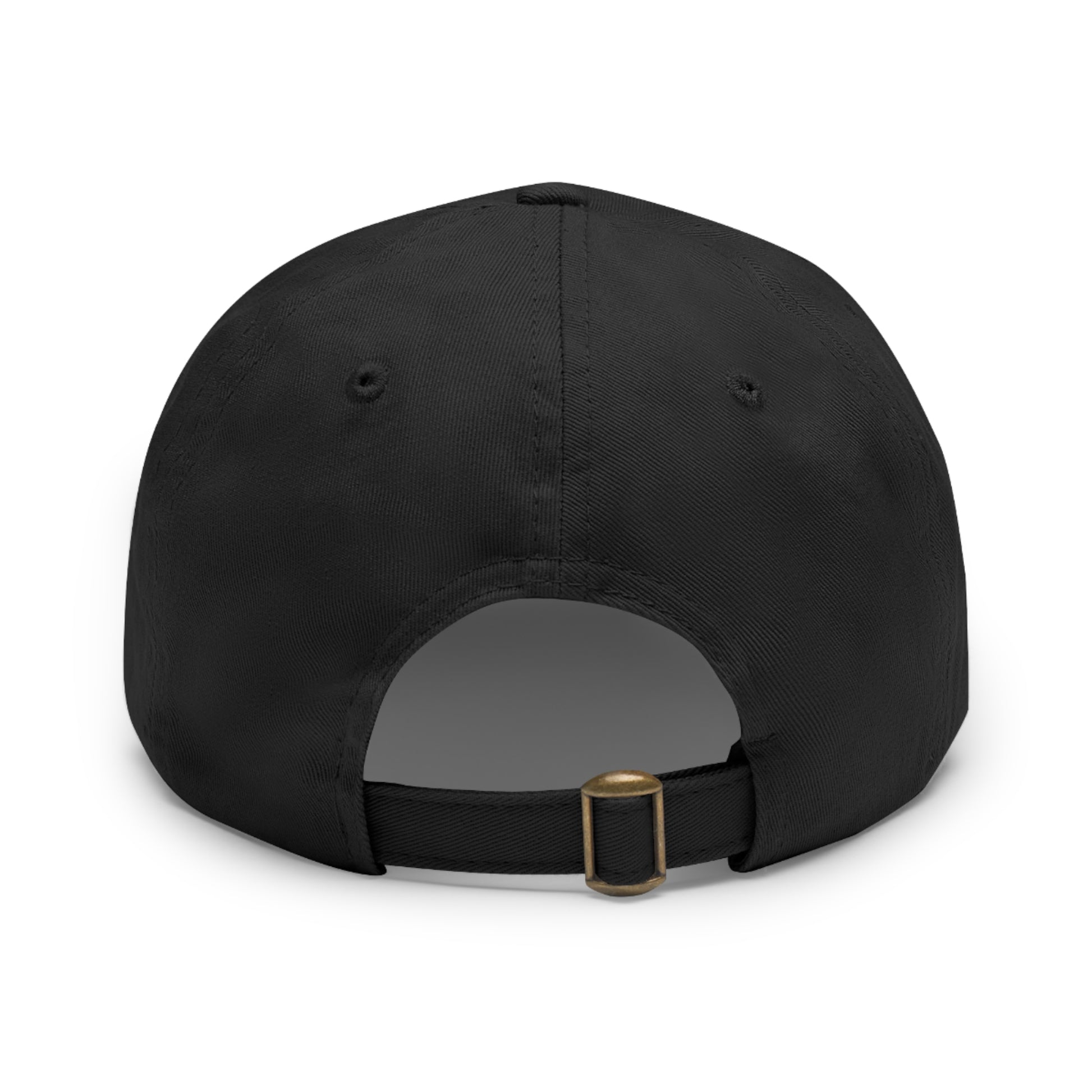 Black cap with a gold buckle on a white background